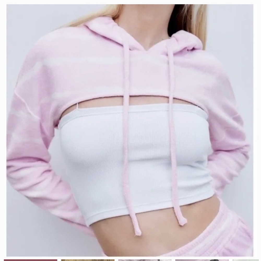 Zara pink croppped tie dye hoodie size L